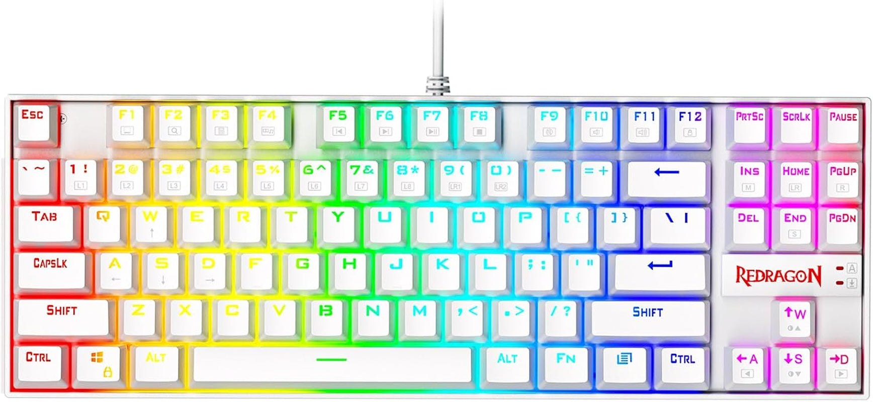 K552P Mechanical Gaming Keyboard TKL with 18 Backlight Modes, Hot-Swappable Red Switches, 87-Key Compact Ergonomic Design, N-Key Rollover & Software Programmable Macro - RGB, White