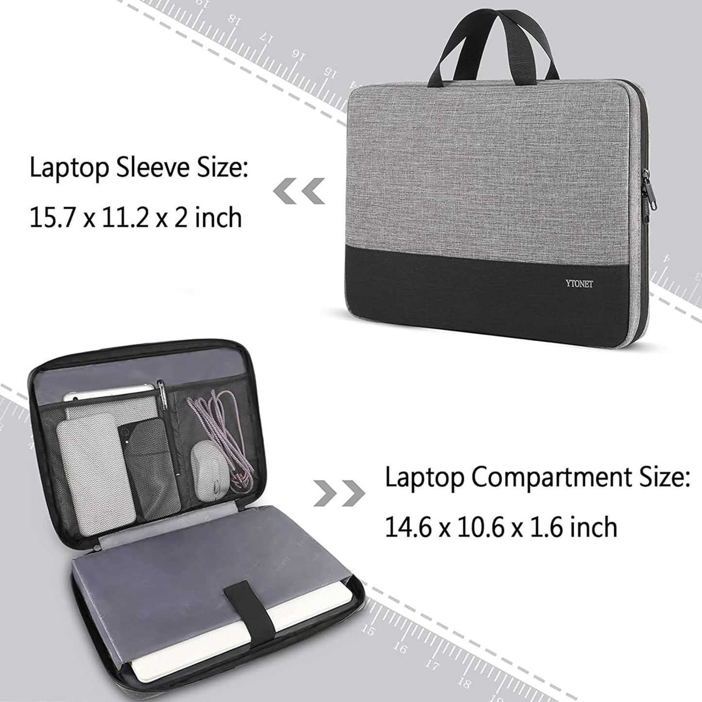 Laptop Case, 15.6 Inch TSA Laptop Sleeve Water Resistant Durable Computer Carrying Case Compatible for HP, Dell, Asus Notebook, Gifts for Men Women, Grey
